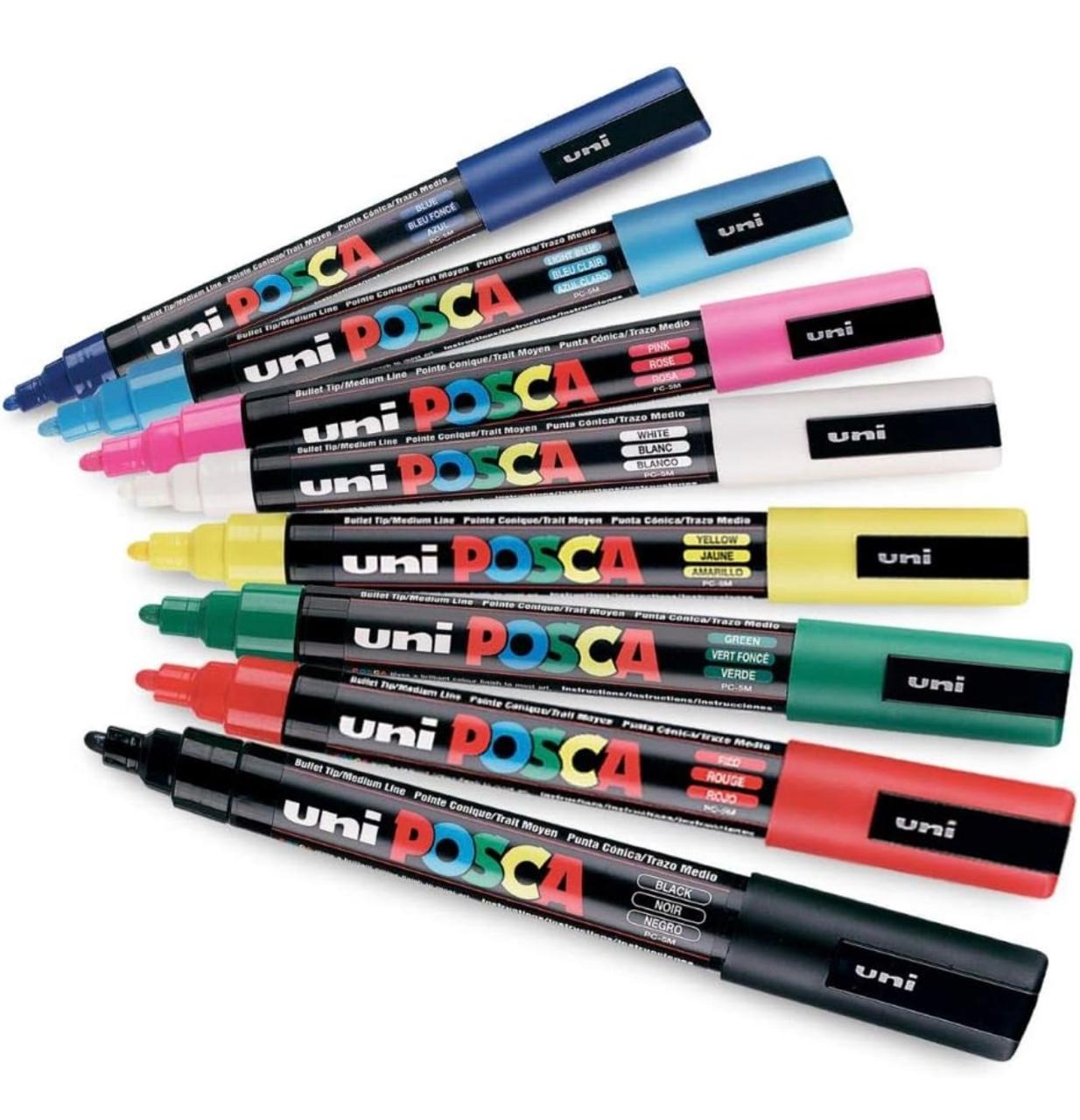  UNI POSCA PC- 5M 1.8-2.5 Mm Bullet Shaped Paint Marker Pen Set of 8 Markers