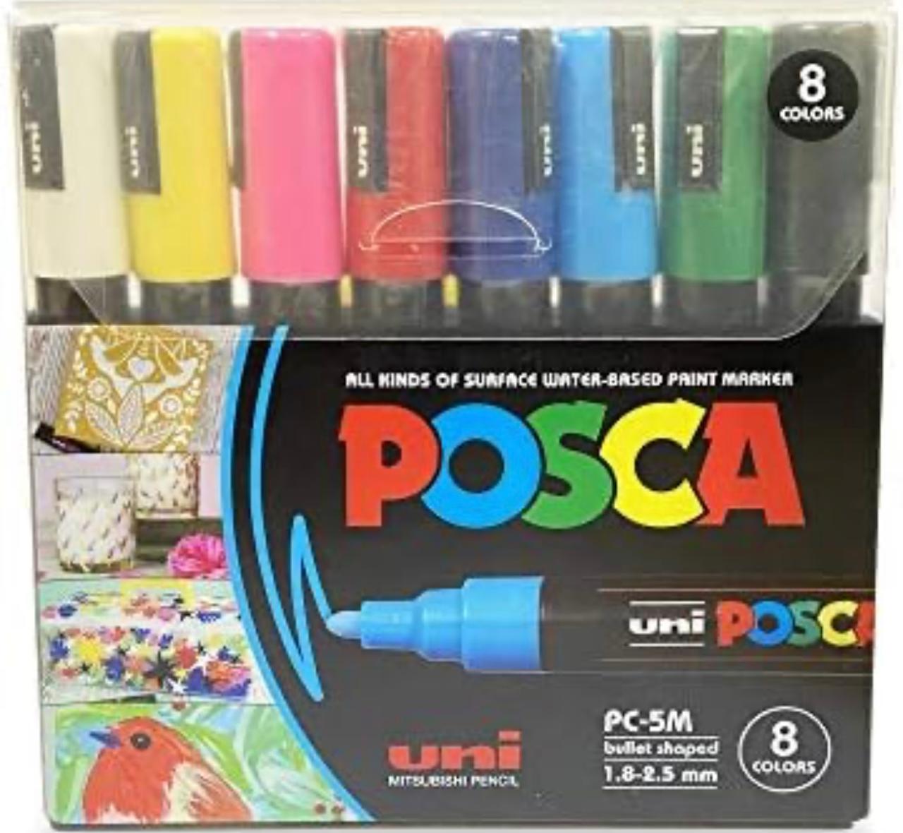  UNI POSCA PC- 5M 1.8-2.5 Mm Bullet Shaped Paint Marker Pen Set of 8 Markers