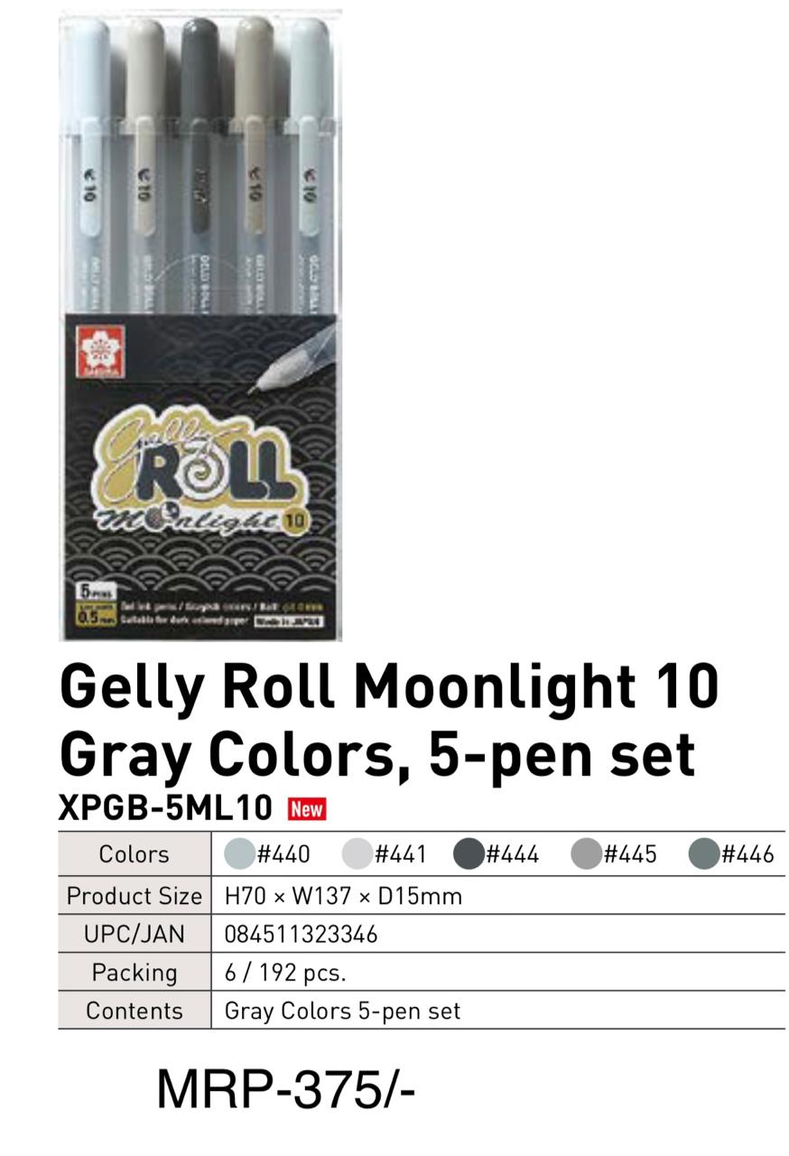 Gelly Roll Moonlight 10 Gray Colors, 5-pen set