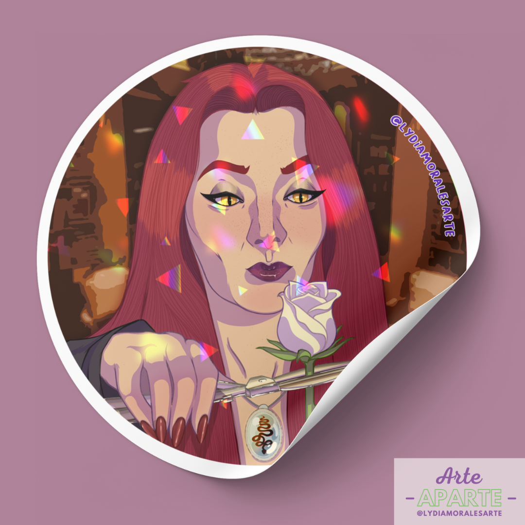 Pegatina Crowley "Morticia Addams"