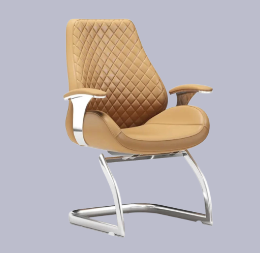 Luxurious Tan Leather Office Chair with Modern Cantilever Frame