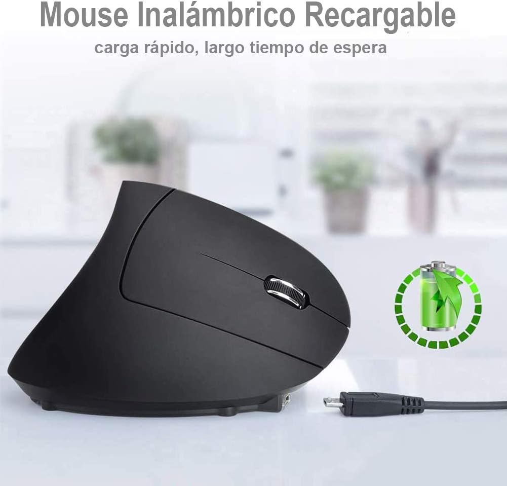 DQST Mouse Inalámbrico Ergonómico Recargable, Mouse Vertical Óptico de 2.4Ghz con 3 DPIs Ajustables