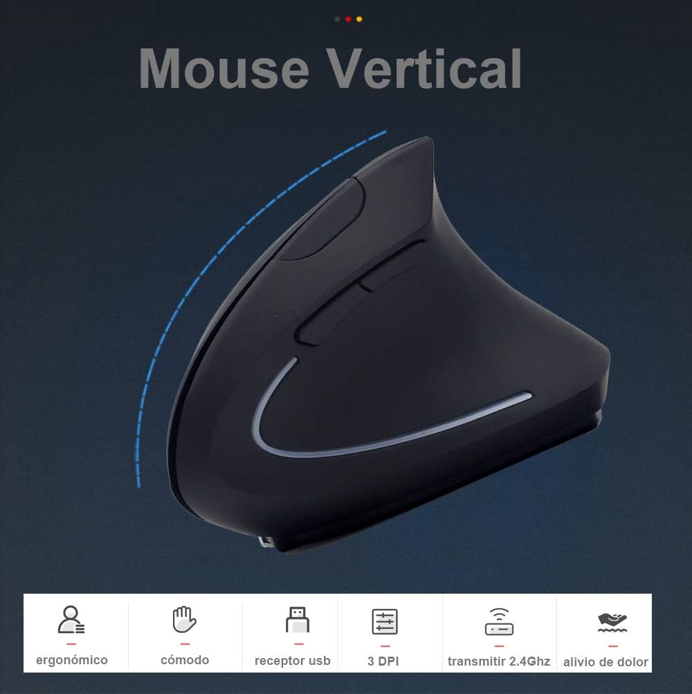 DQST Mouse Inalámbrico Ergonómico Recargable, Mouse Vertical Óptico de 2.4Ghz con 3 DPIs Ajustables
