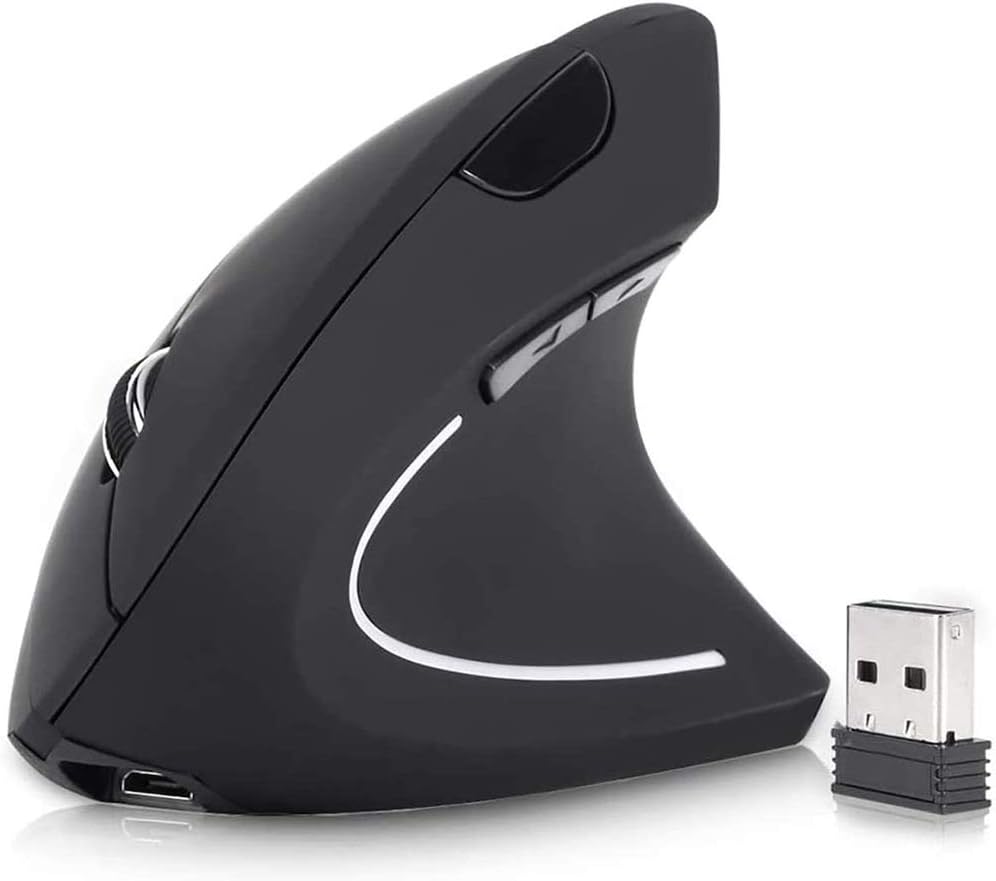 DQST Mouse Inalámbrico Ergonómico Recargable, Mouse Vertical Óptico de 2.4Ghz con 3 DPIs Ajustables