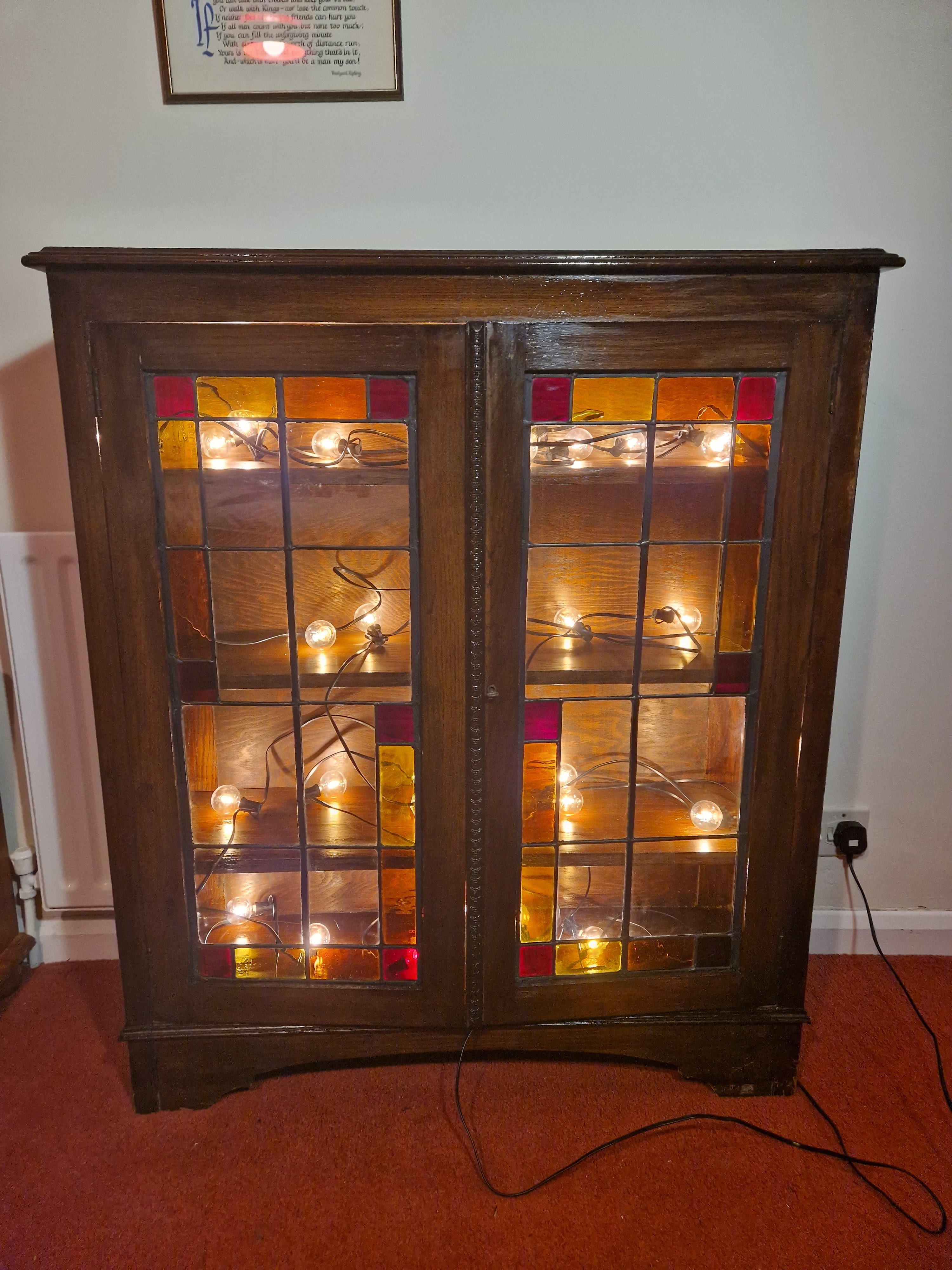 Vintage Wooden Cabinet with Stained Glass Door