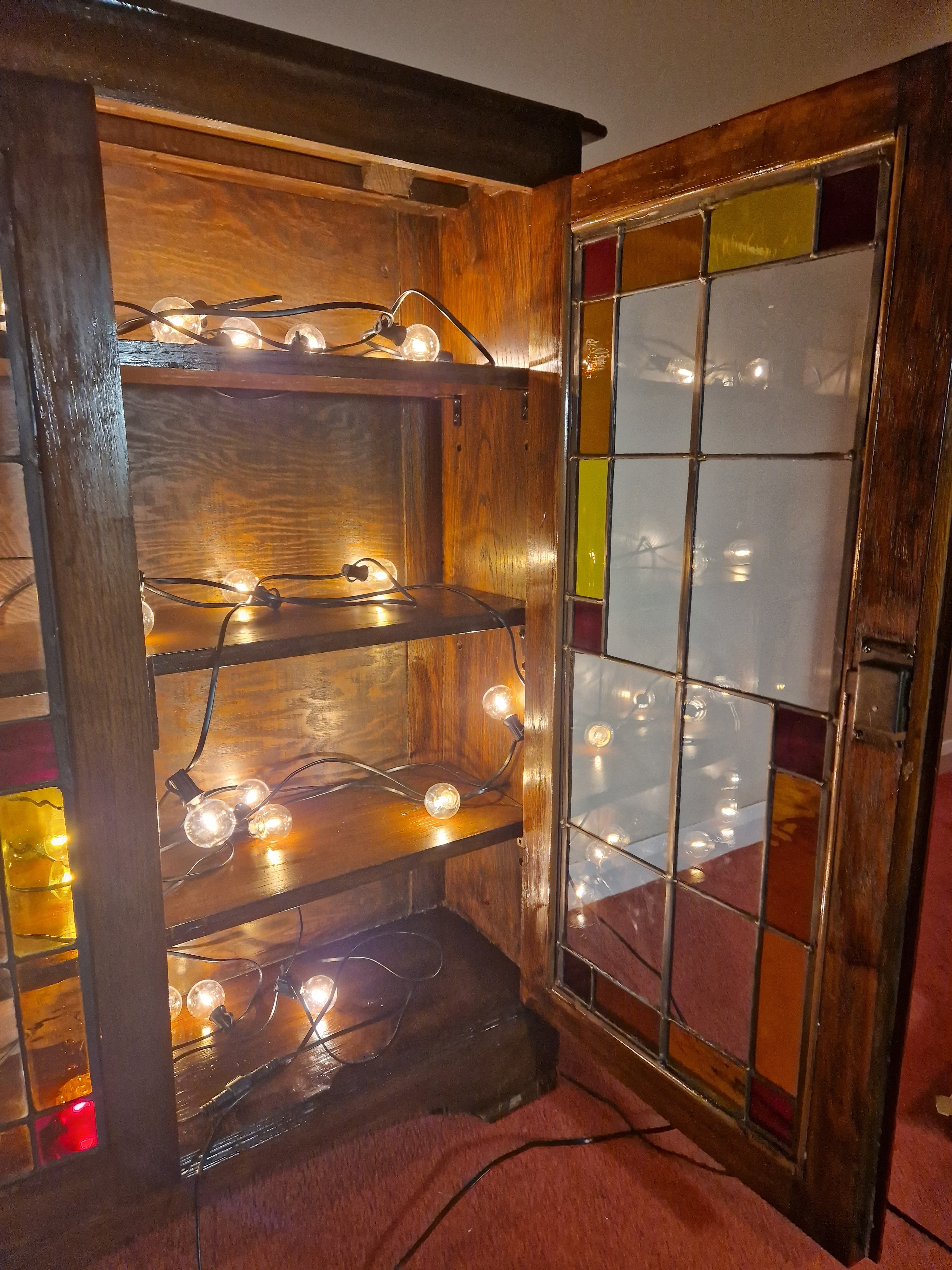 Vintage Wooden Cabinet with Stained Glass Door