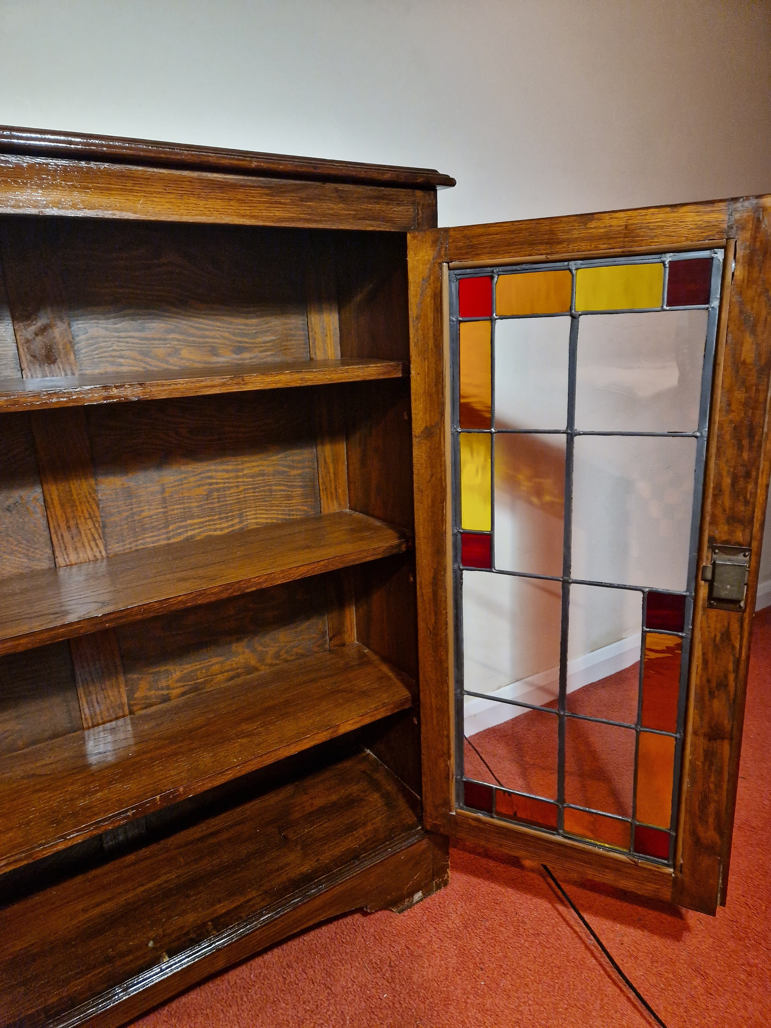 Vintage Wooden Cabinet with Stained Glass Door
