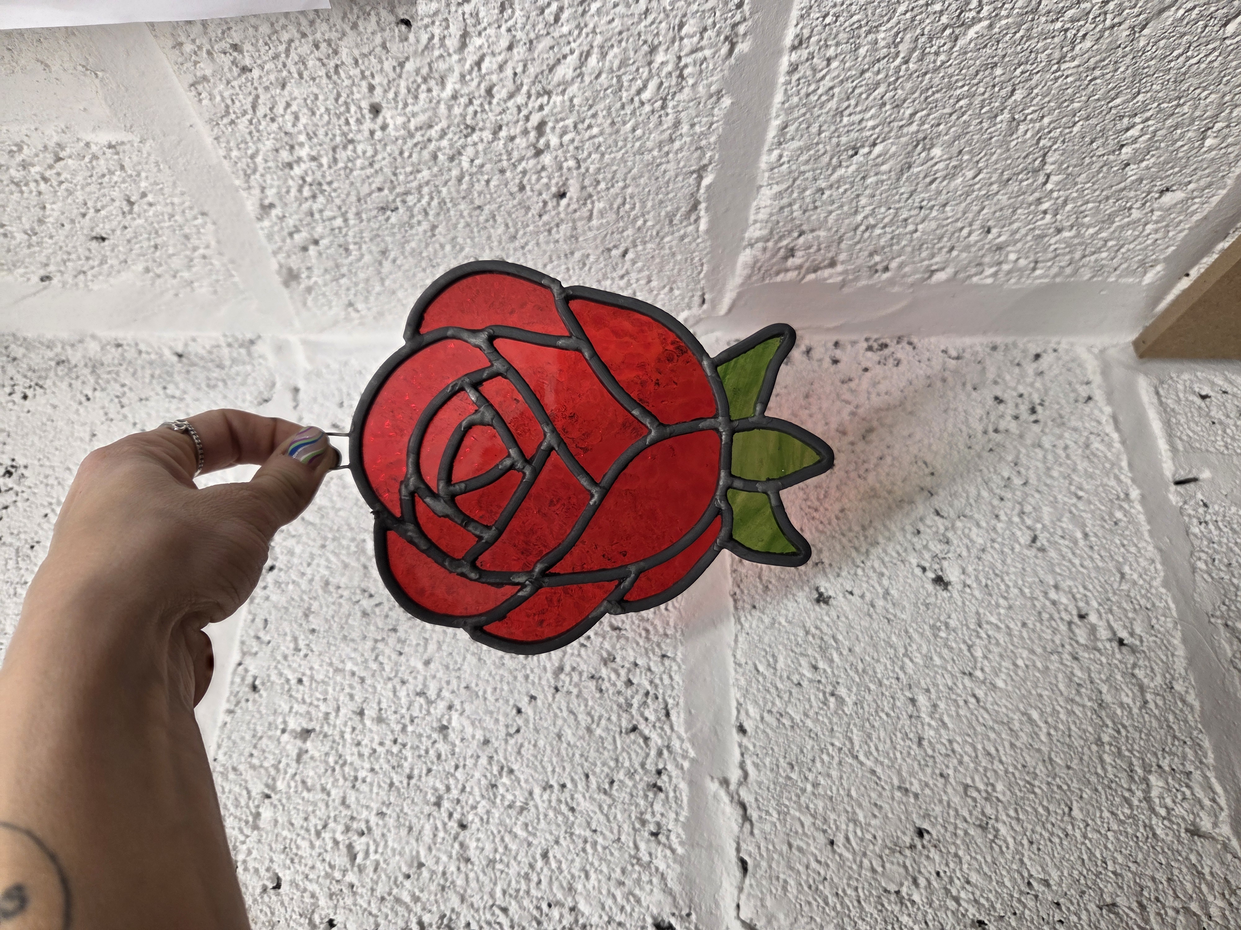 Stained Glass Rose Suncatcher