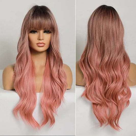 Perruque longue rose