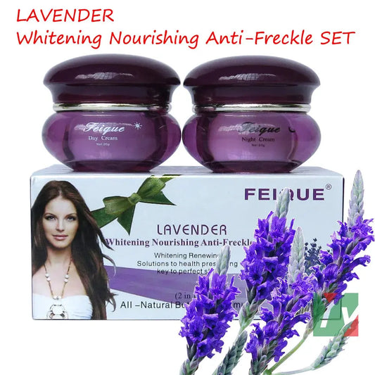 Ensemble nourrissant anti-taches de rousseur blanchissant à la lavande