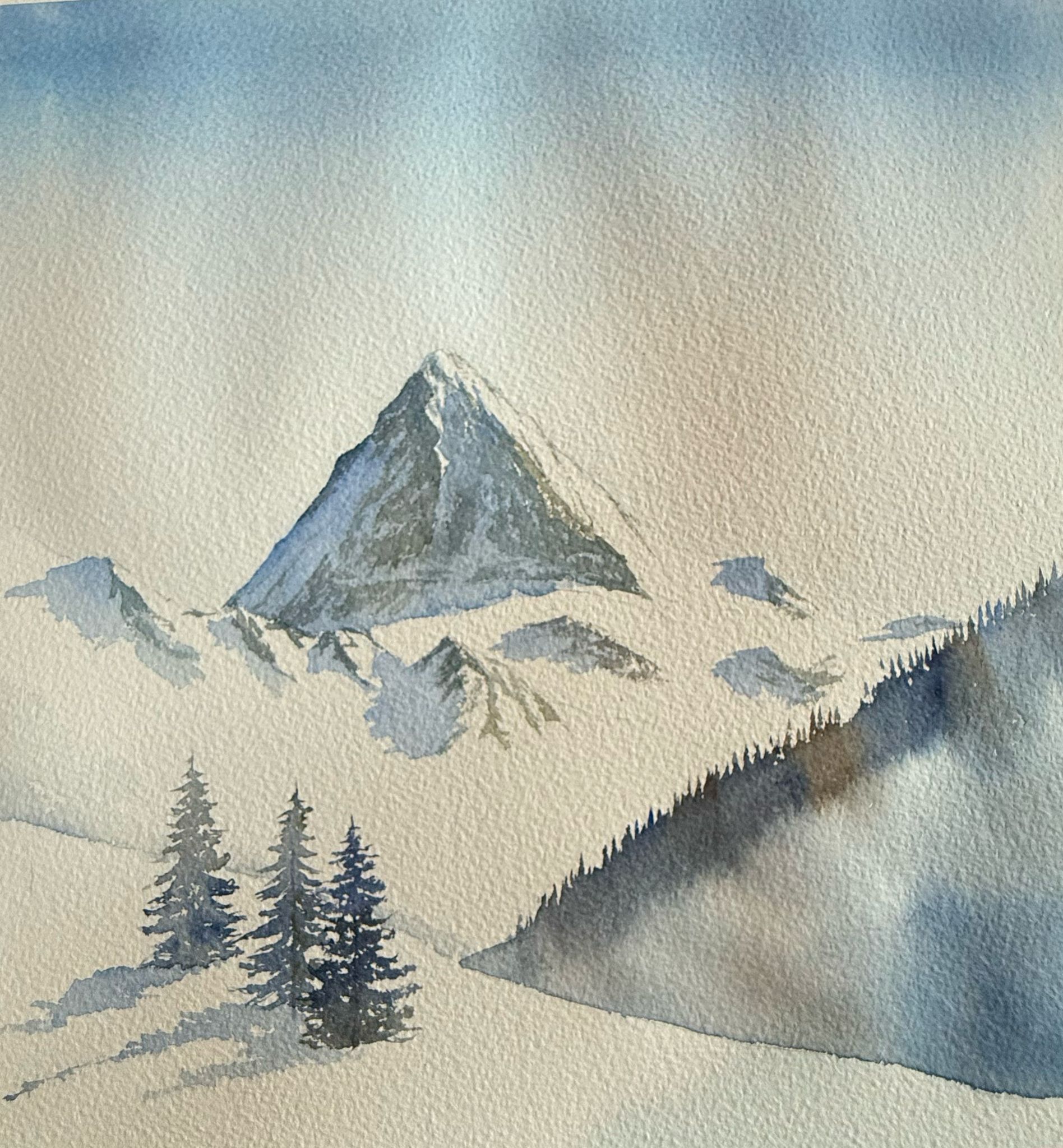 Dent blanche et 3 sapins - Aquarelle originale