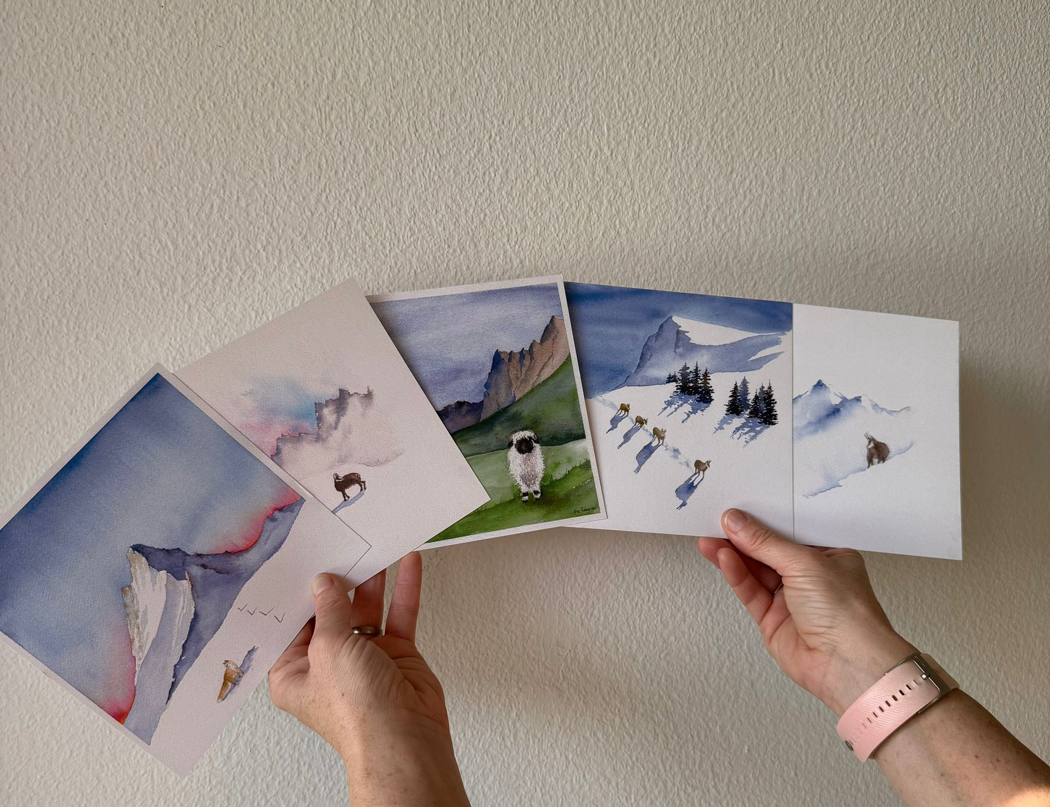 Animaux des Alpes - lot de 5 cartes artisanales