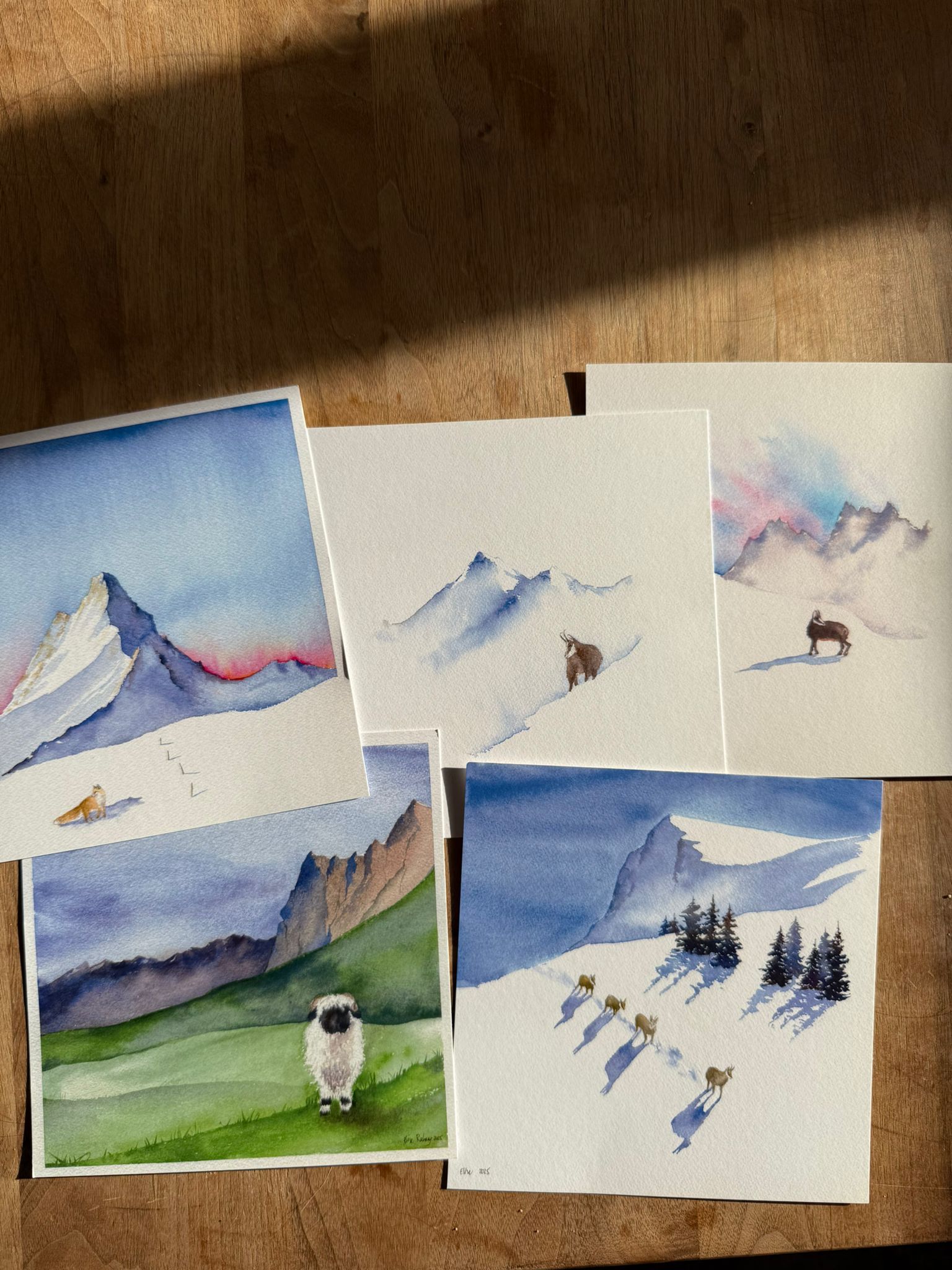 Animaux des Alpes - lot de 5 cartes artisanales