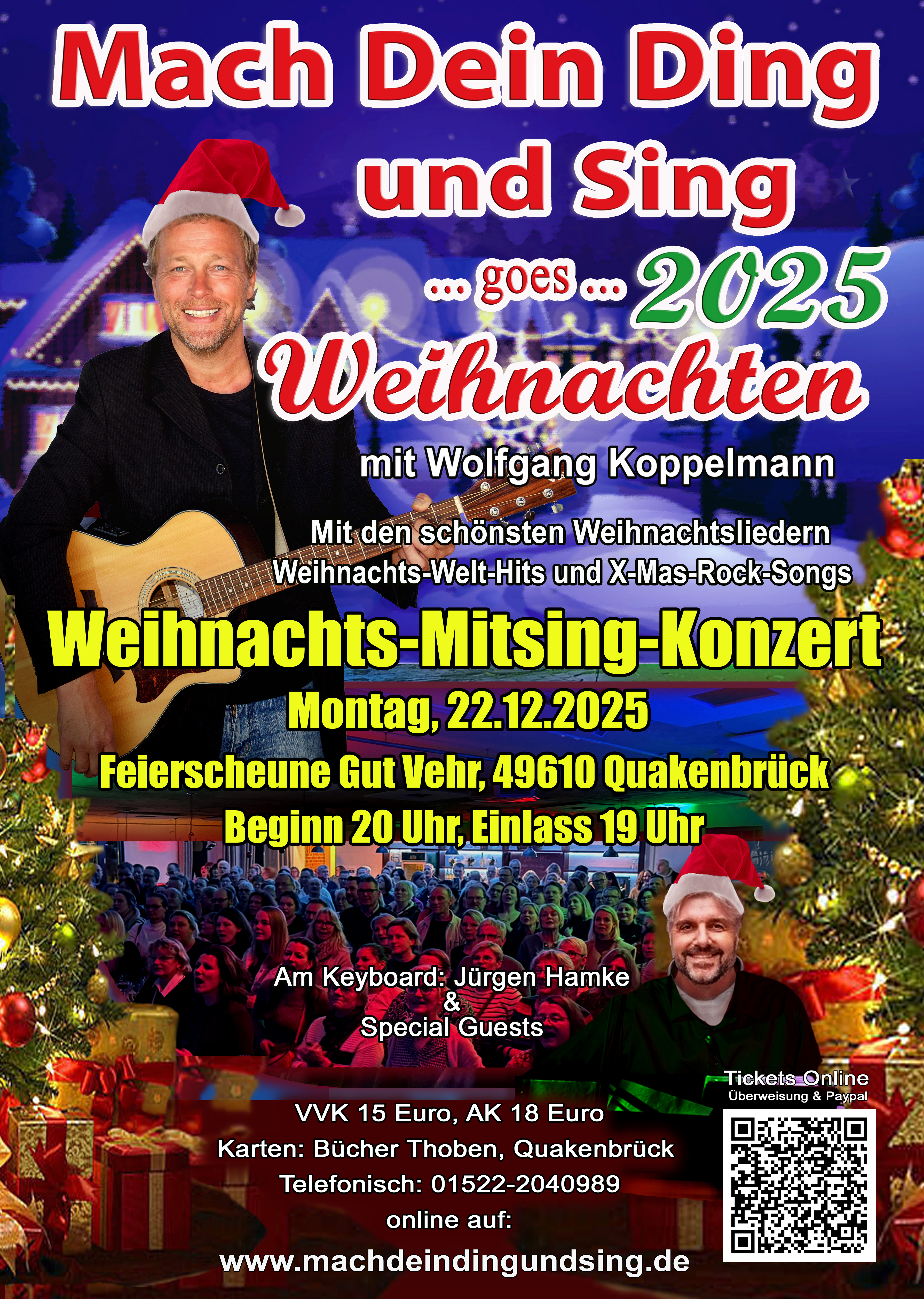 !!! Fast Ausverkauft!!! Restkarten nur noch bei Bücher Thoben in Quakenbrück oder unter 01522-2040989 Eintrittskarte Weihnachts-Mitsingkonzert 2025 Gut Vehr - Stehplatz