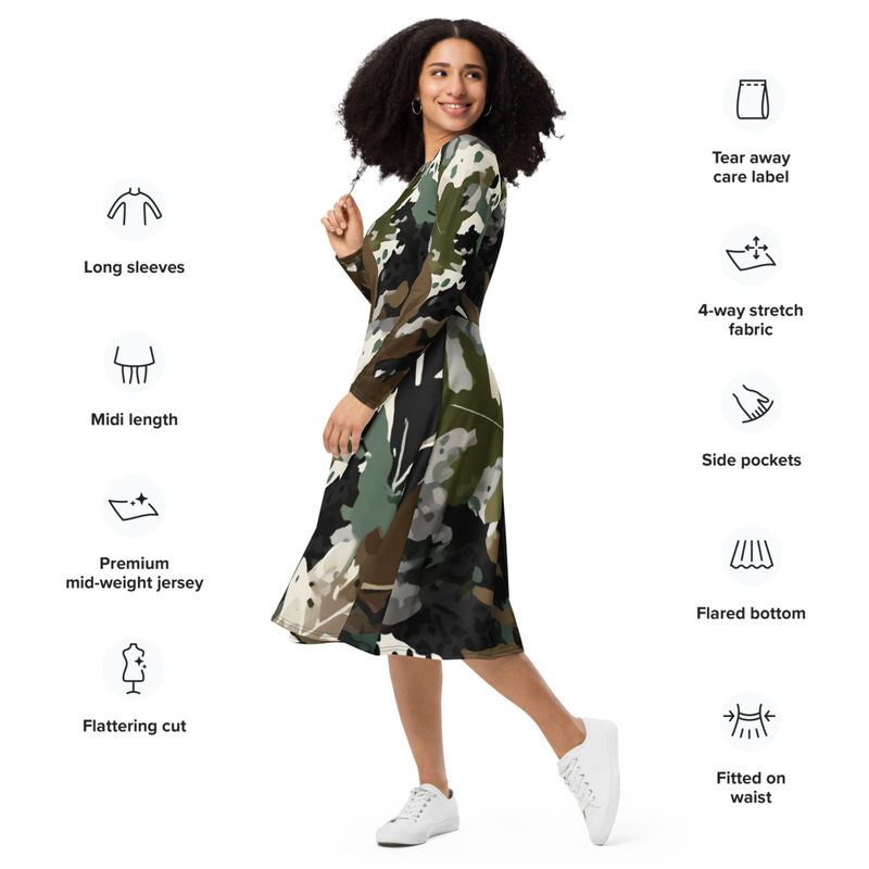Camo Joes Long Sleeve Midi Dress