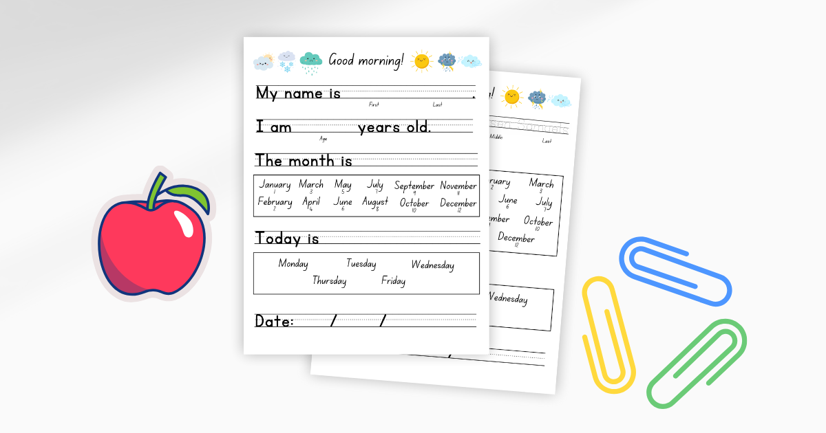 Daily Morning Menu Worksheet Set