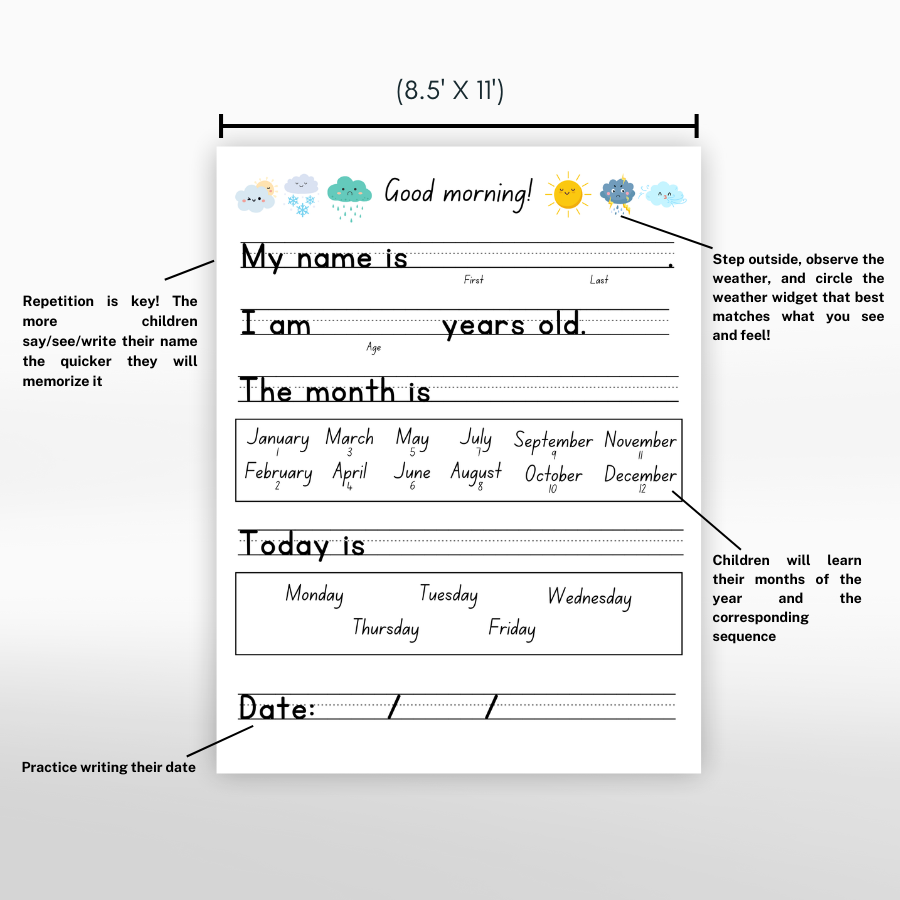 Daily Morning Menu Worksheet Set