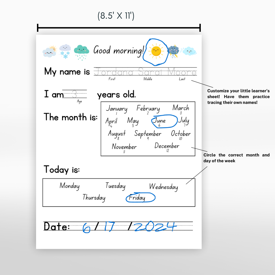 Daily Morning Menu Worksheet Set
