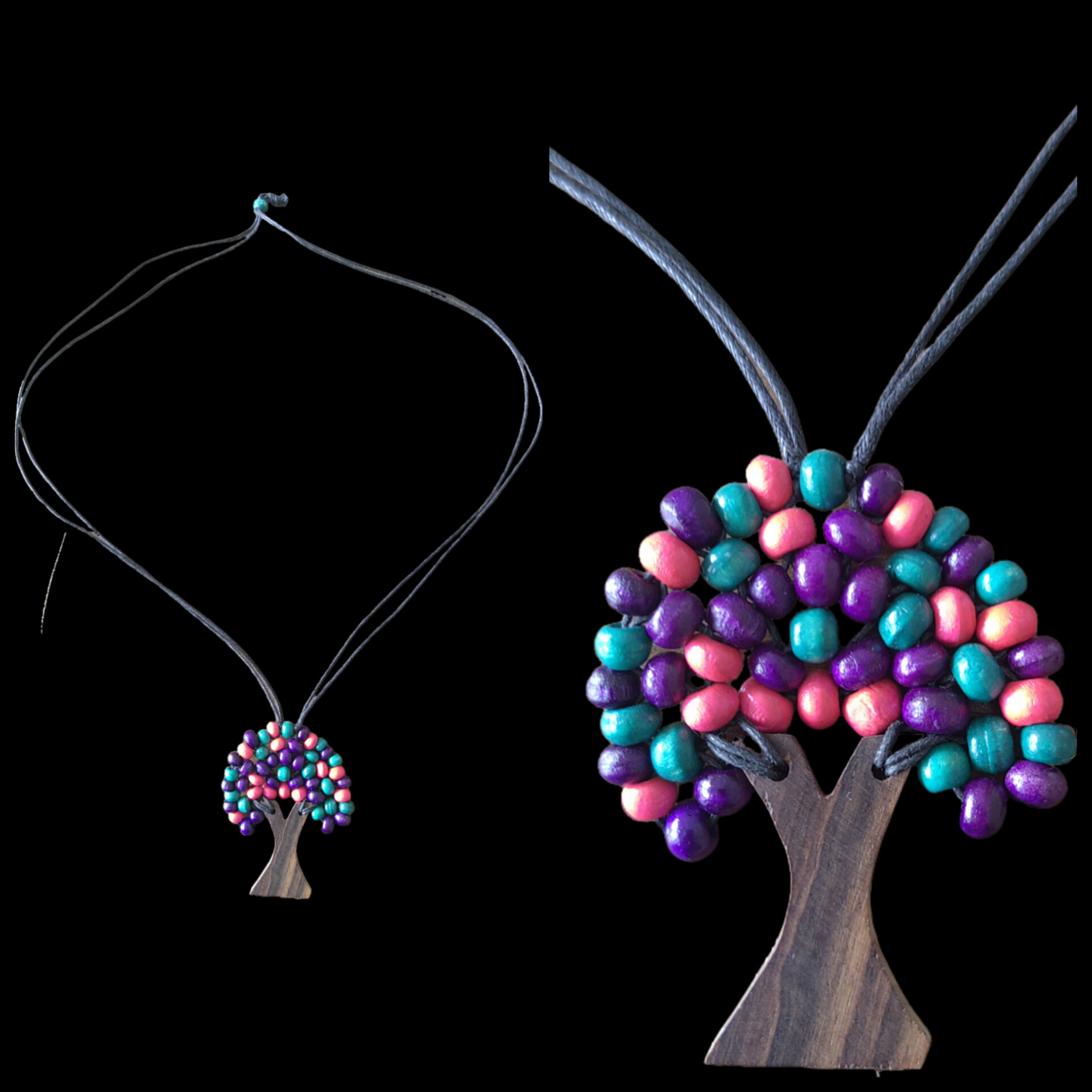 Necklace with Wooden Tree Pendant 