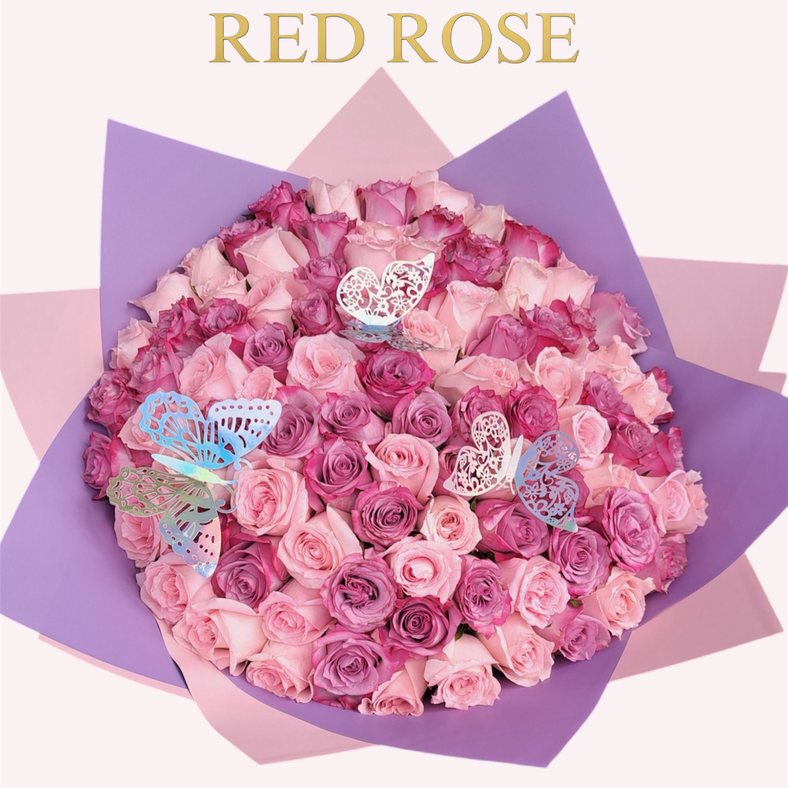 ramo de 100 rosas rositas y lilas