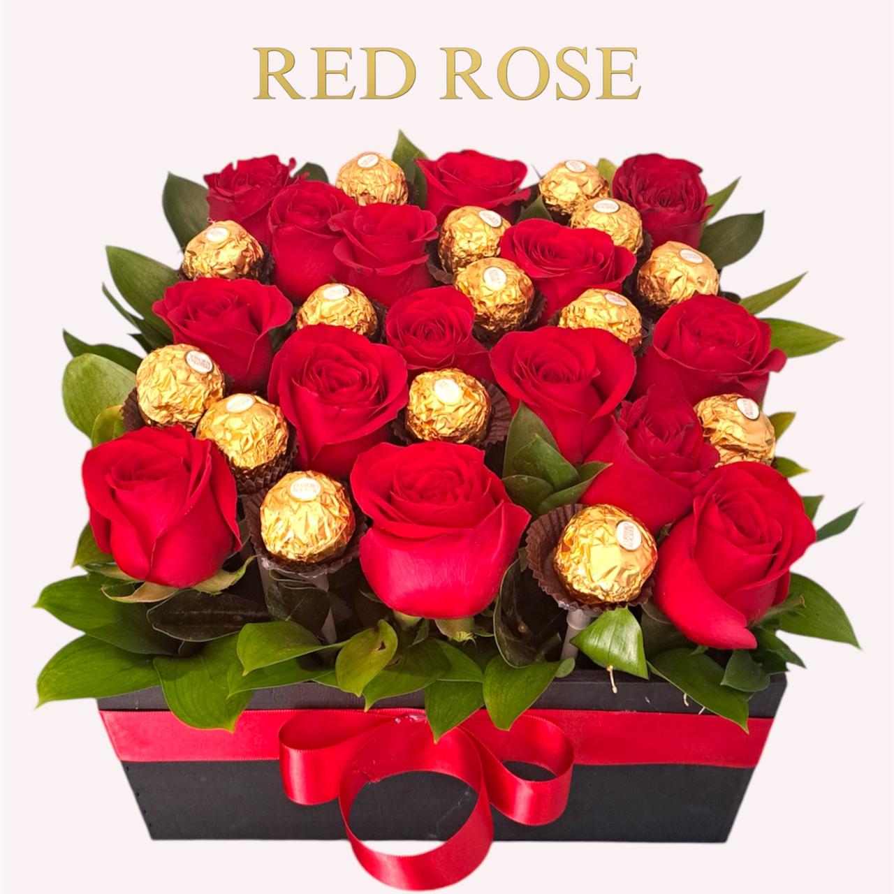 Caja con 15 rosas y 15 chocolates
