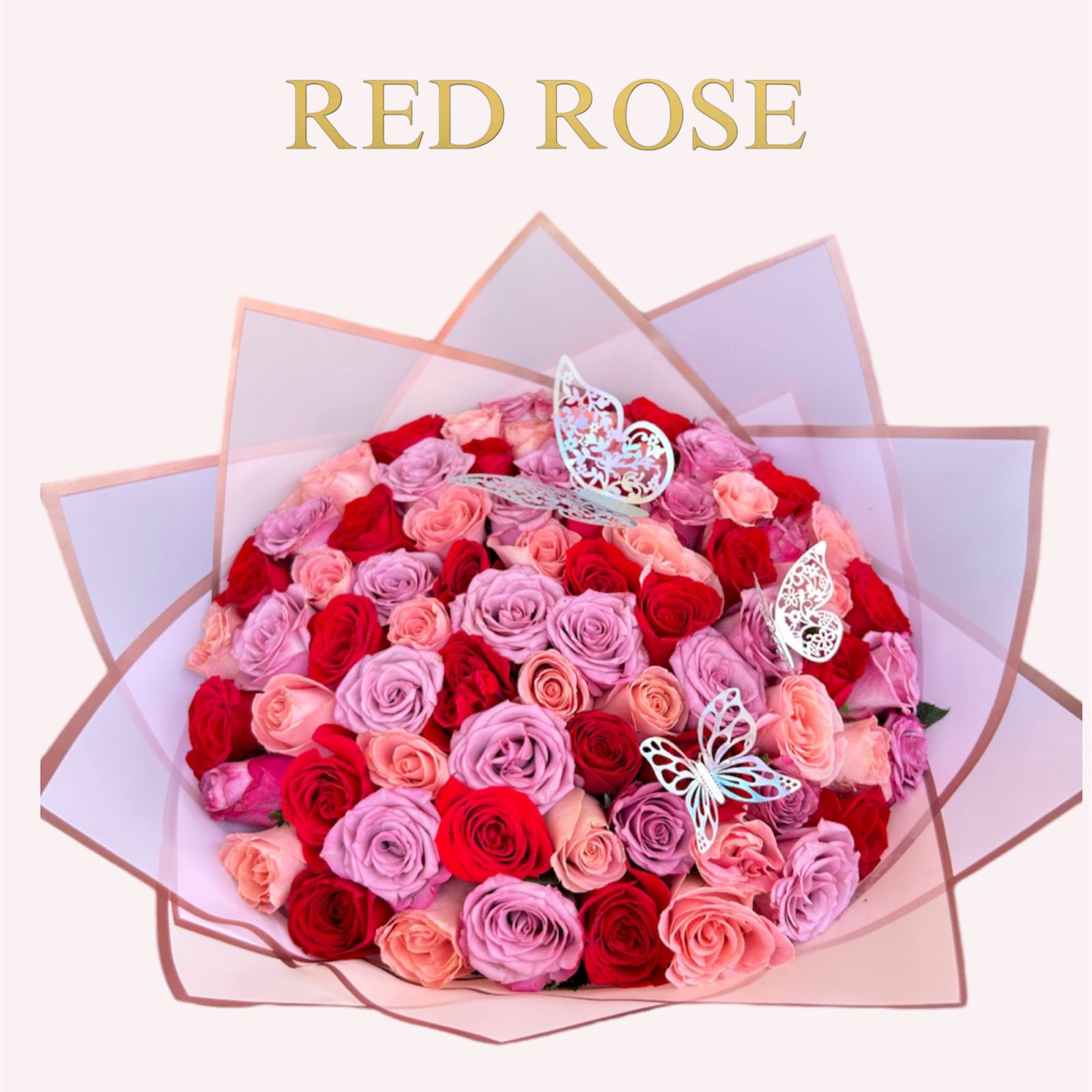 Ramo de 75 rosas y 3 mariposas