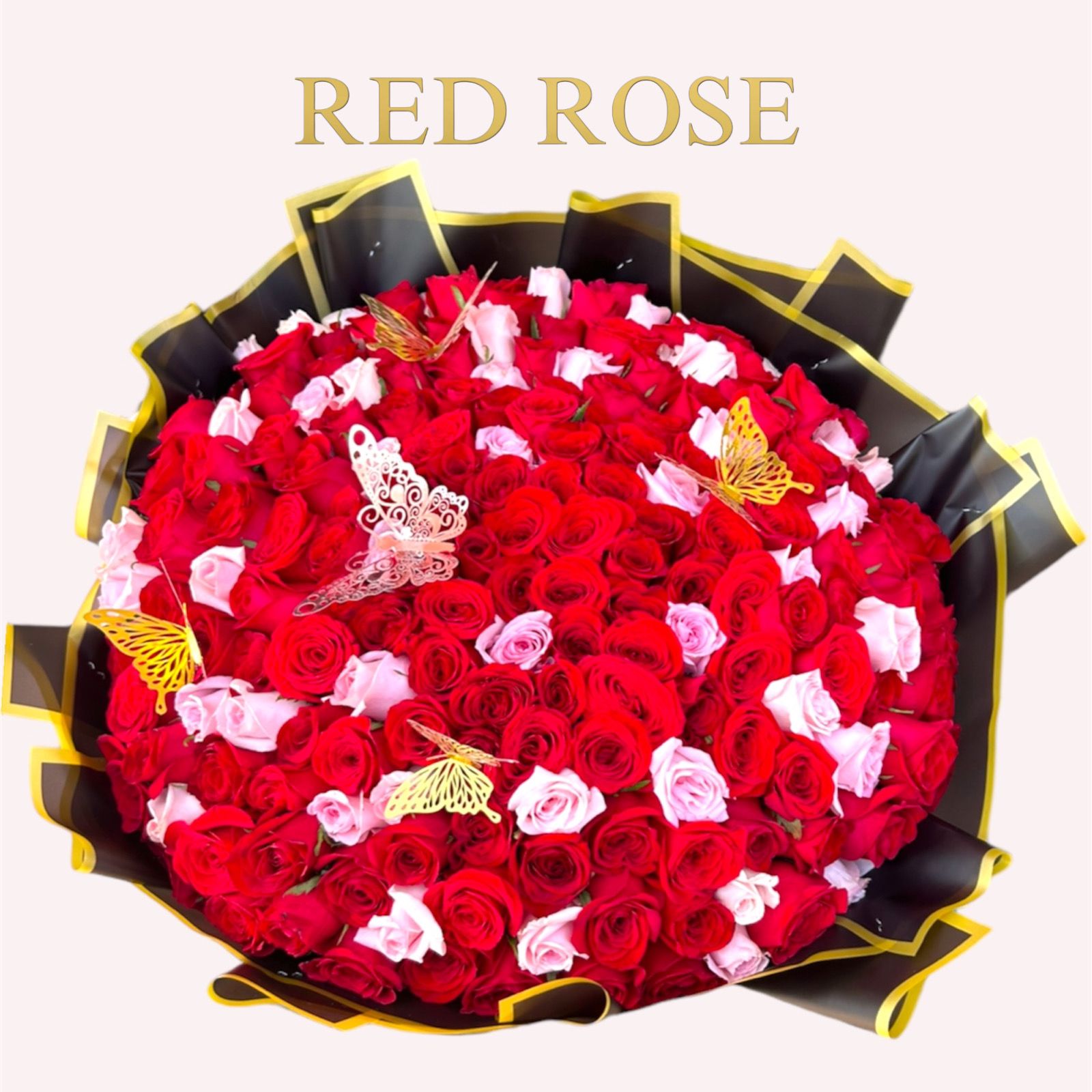 Ramo buchón con 150 rosas rojas + 50 rosas rositas = 200 Rosas mixtas