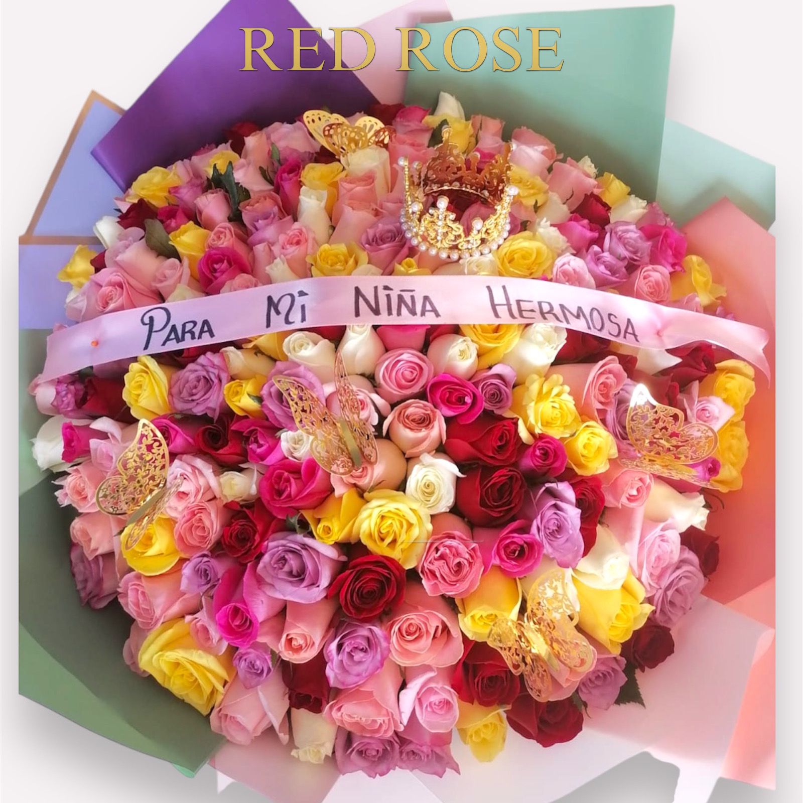 Ramo de 300 rosas con cinco diferentes tonos de colores