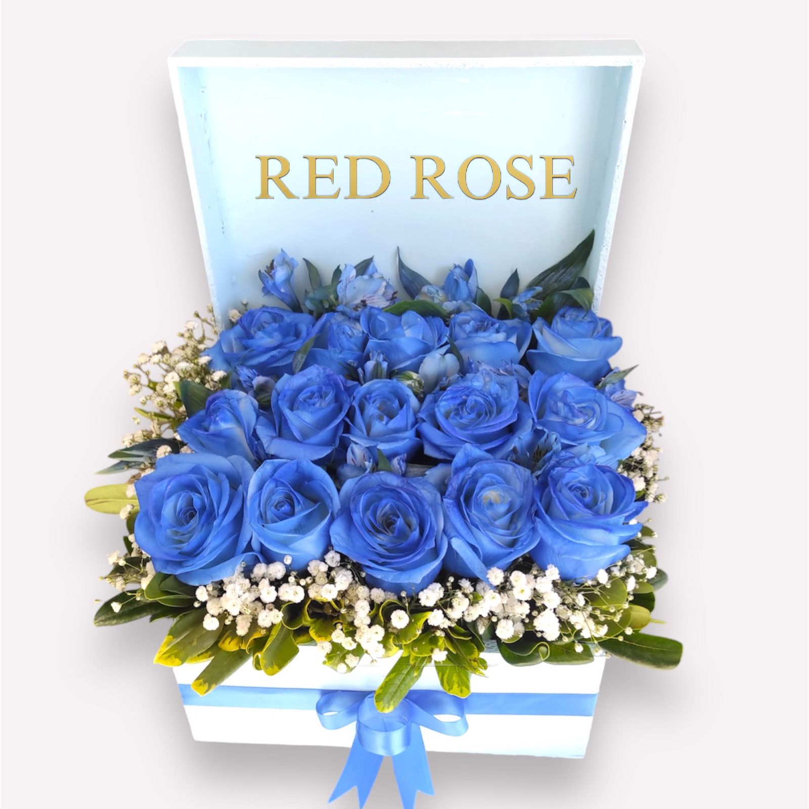 Cajita con 15 rosas azules 