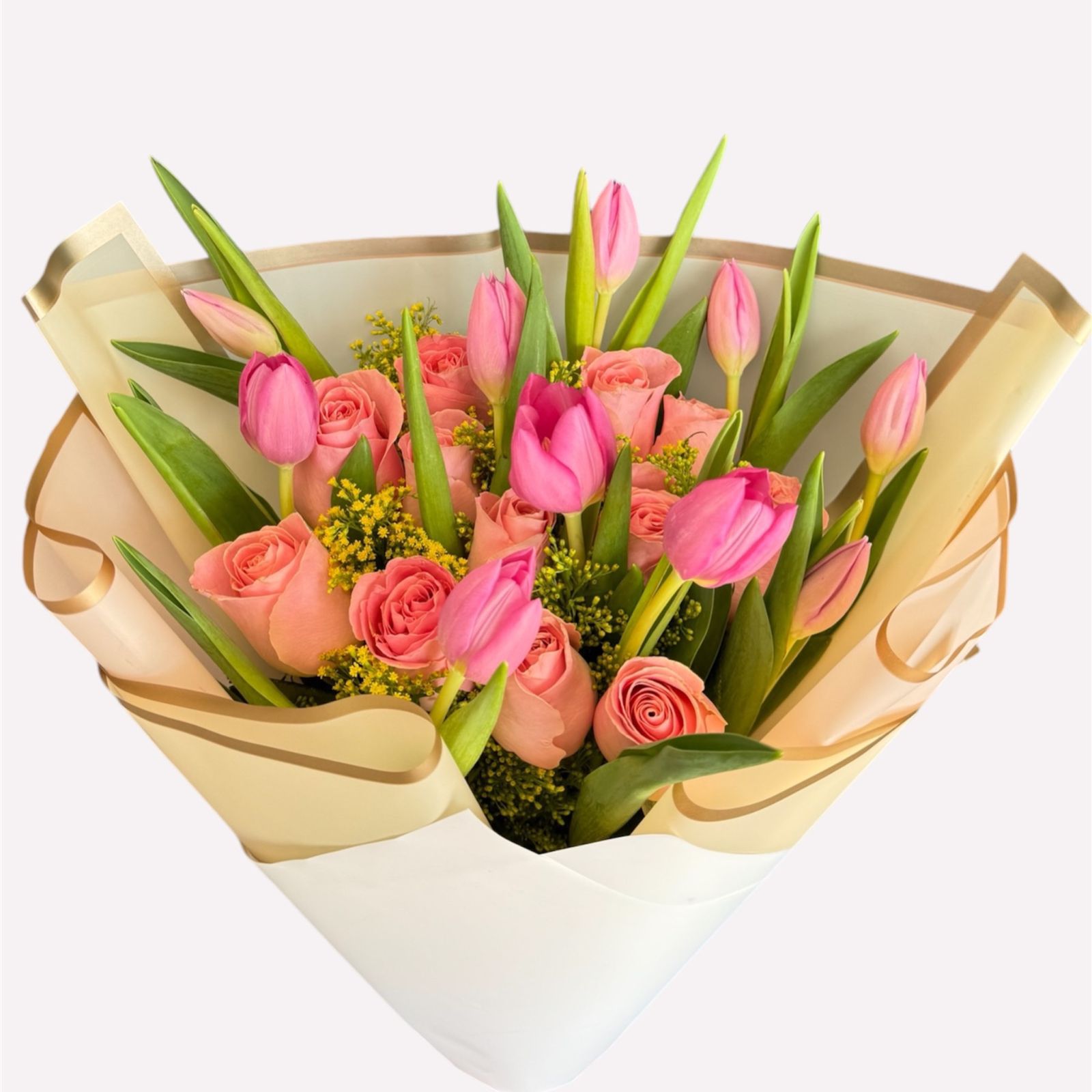 Ramo de 10 tulipanes y 12 rosas