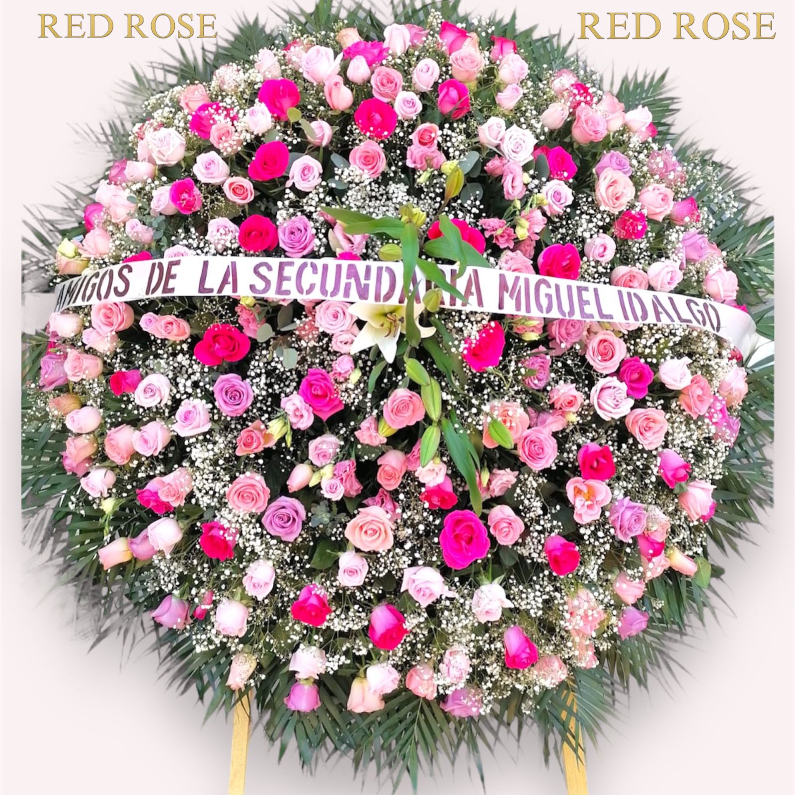 Súper corona de 250 rosas en tonos rositas con flor extra