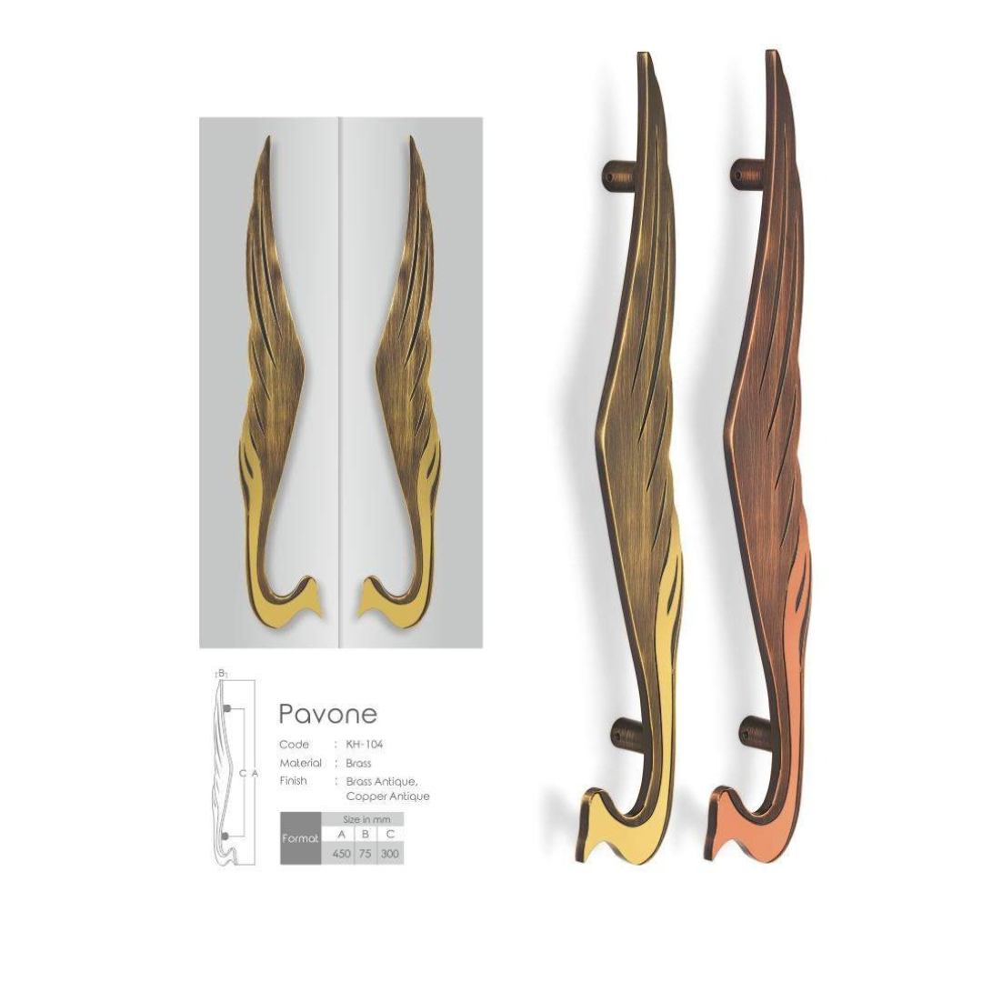 Pavone Brass Main Door Handle (Koin) | Intterior100