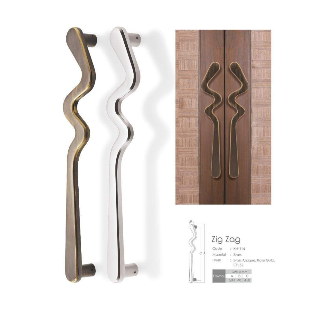 Zigzag Main Door Handle (Koin) - Bold & Unique Design | 24 Inches | Intterior100