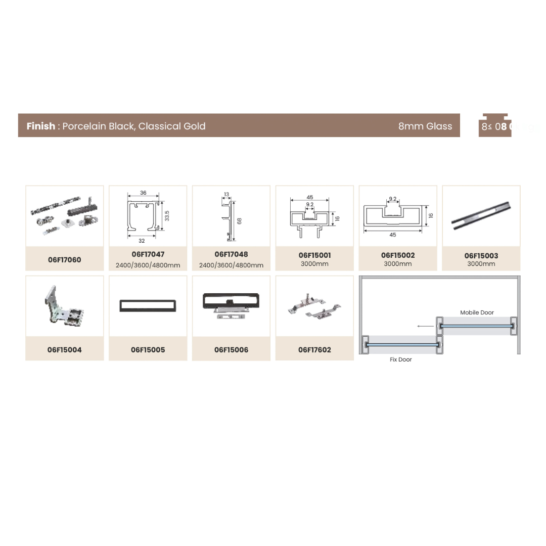 Shower Partition 001 – Double Damping System (1 Fixed + 1 Sliding)