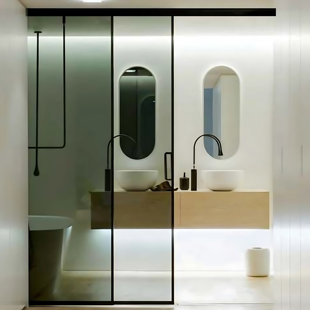Shower Partition 001 – Double Damping System (1 Fixed + 1 Sliding)