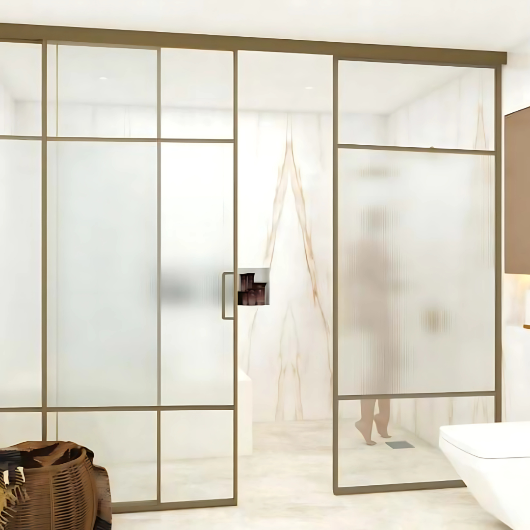 Shower Partition 003 – Double Damping System (2 Fixed + Center Sliding)