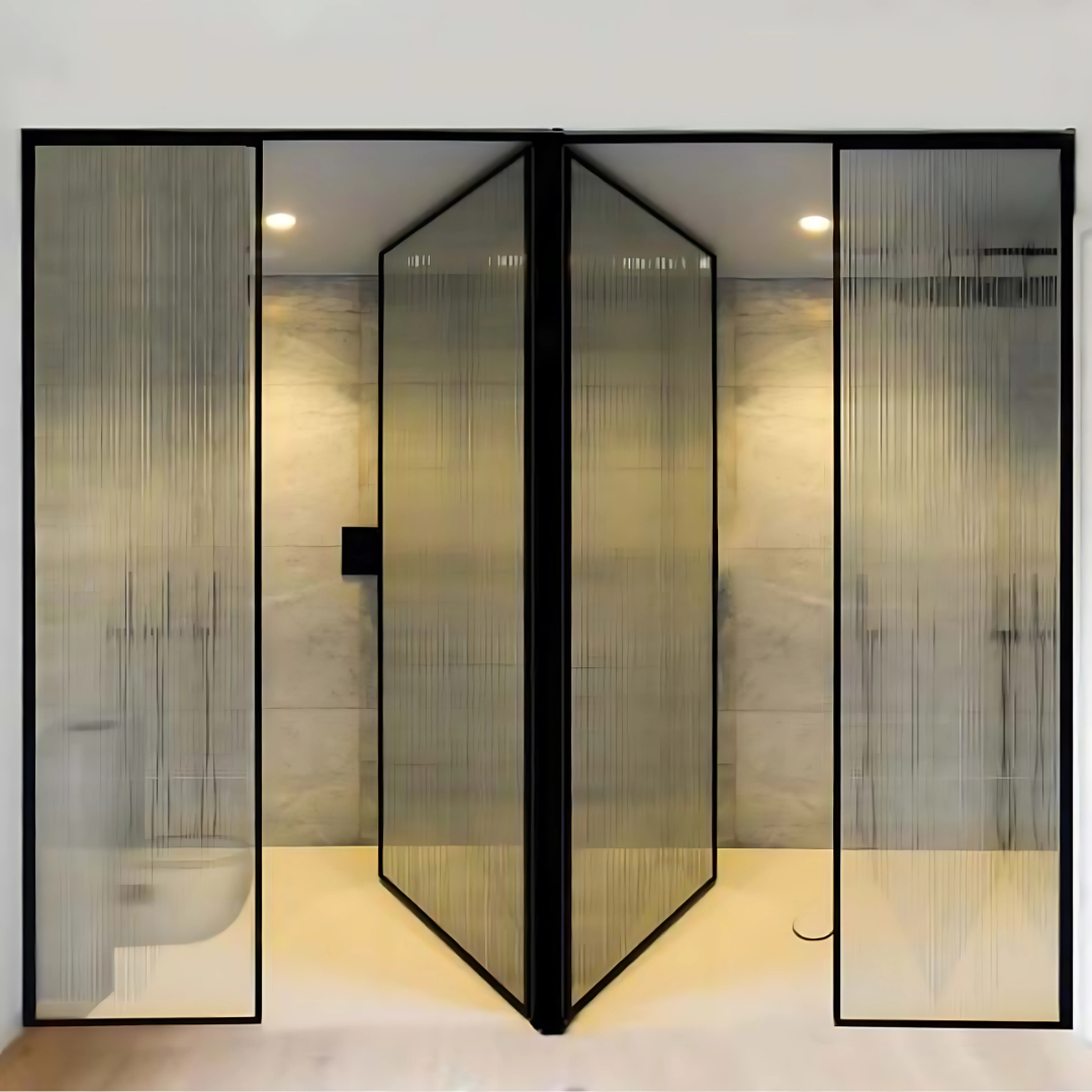Shower Partition 013 – 2 Fixed Panels + 2 Openable Doors (16mm Frame)