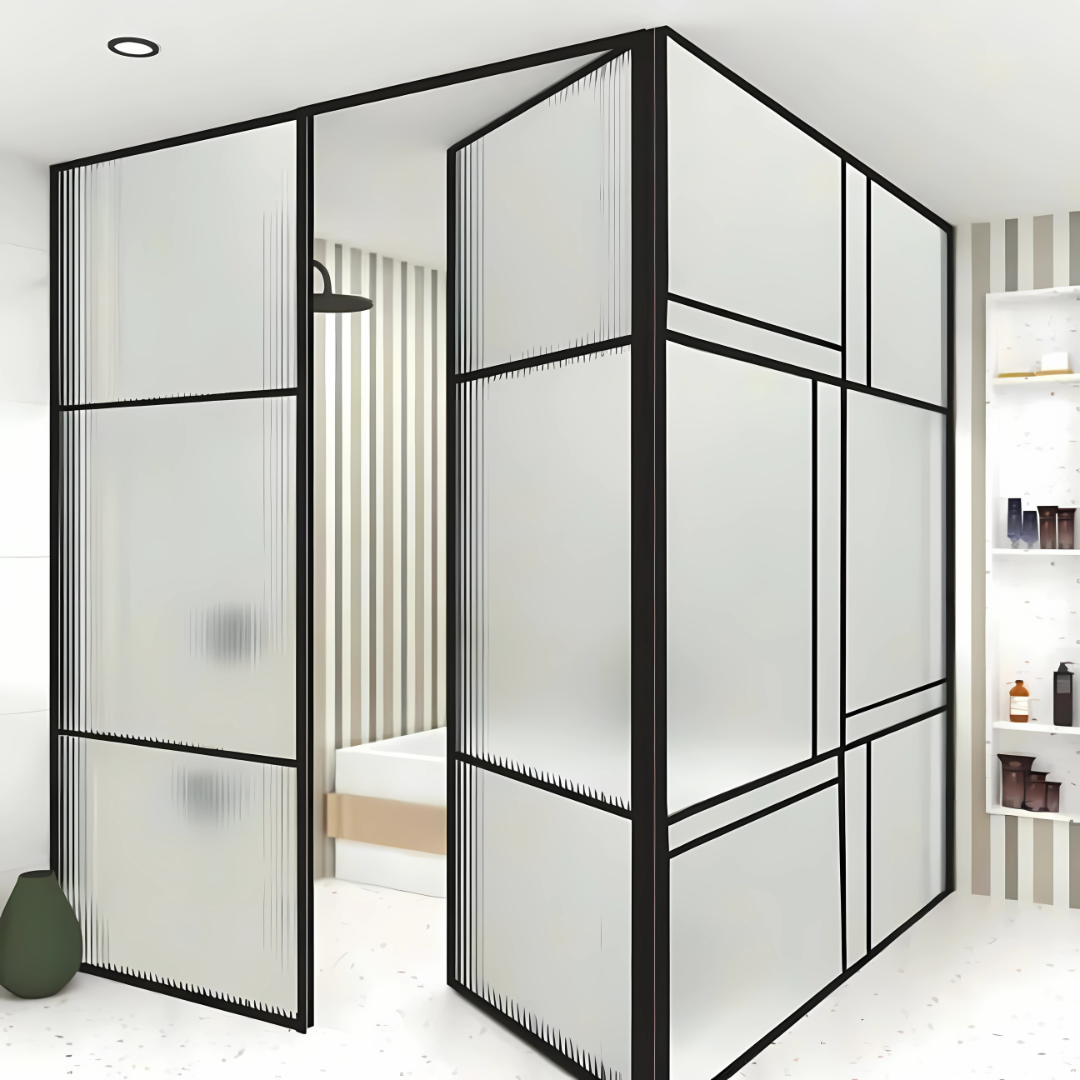 Shower Partition 014 – Corner Shower (2 Fixed + 1 Openable Panel)