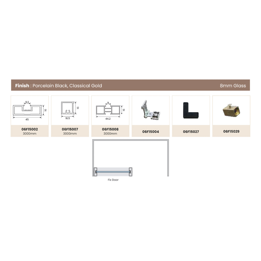SHOWER PARTITION 021 – 1 Side Fix Partition | 16mm Frame