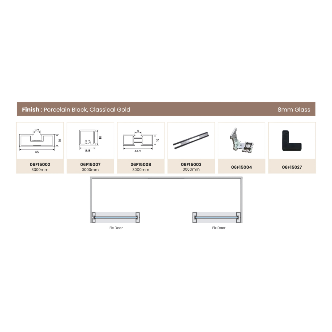 SHOWER PARTITION 022 – 2 Side Fix Partition | 16mm Frame