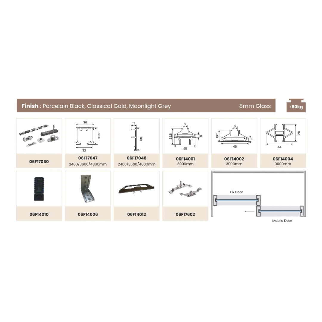 SHOWER PARTITION 031 – 1 Fixed + 1 Sliding with Double Damping System | 16mm Frame
