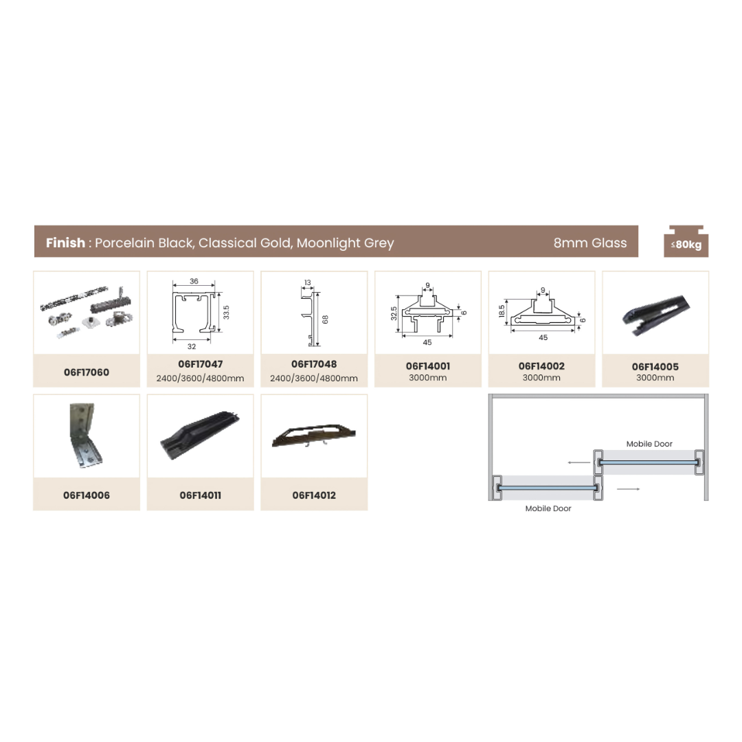 SHOWER PARTITION 032 – Double Sliding with Double Damping System | 16mm Frame