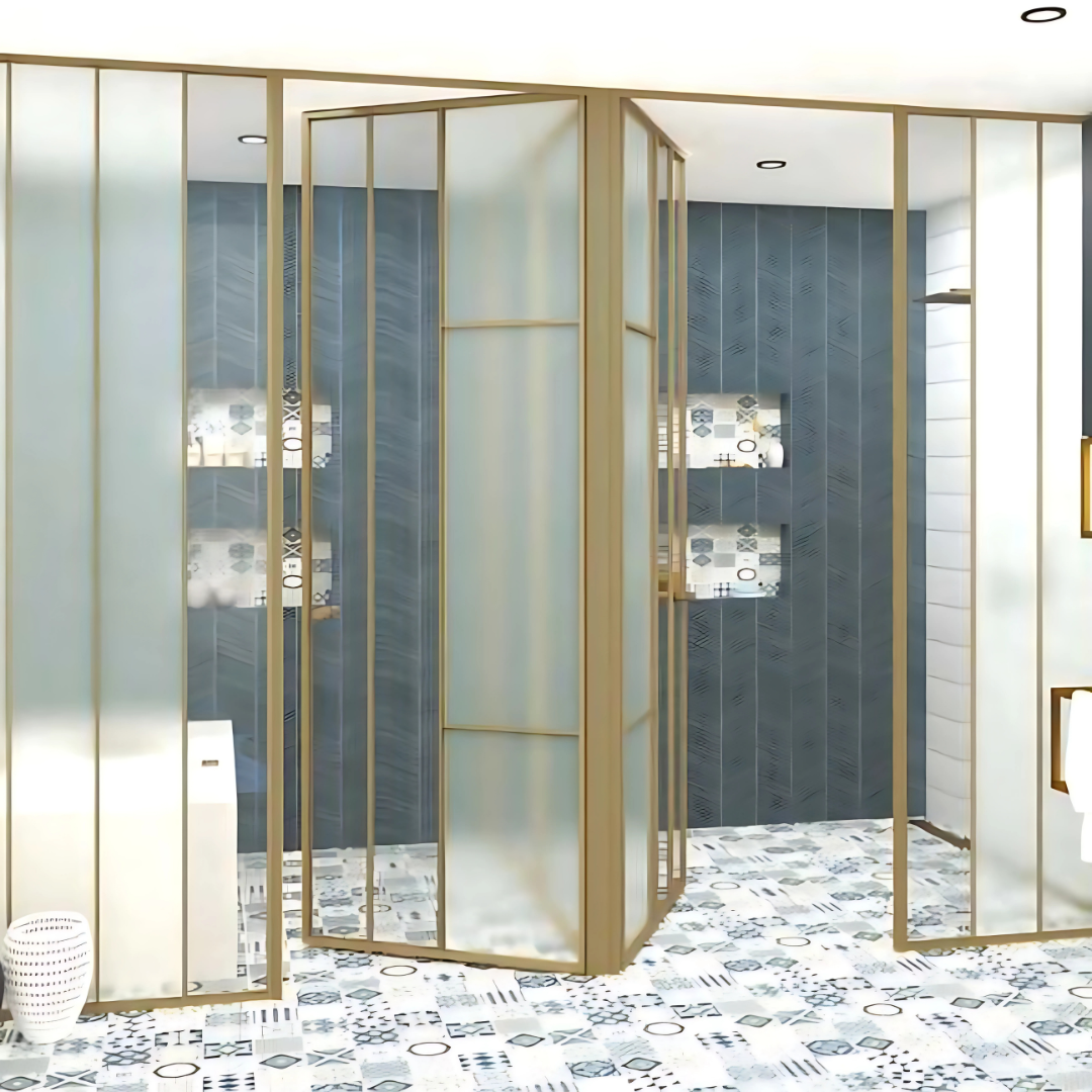 SHOWER PARTITION 043 – 2 Fixed + 2 Openable Panels | Premium 6mm Frame & 8mm Glass