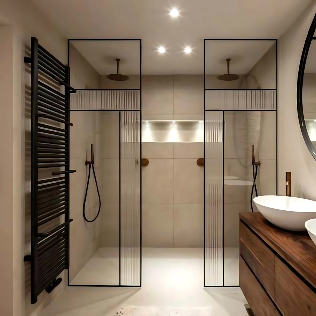  SHOWER PARTITION 052 – 2 Side Fixed Panels | Bold 6mm Frame with 8mm Glass