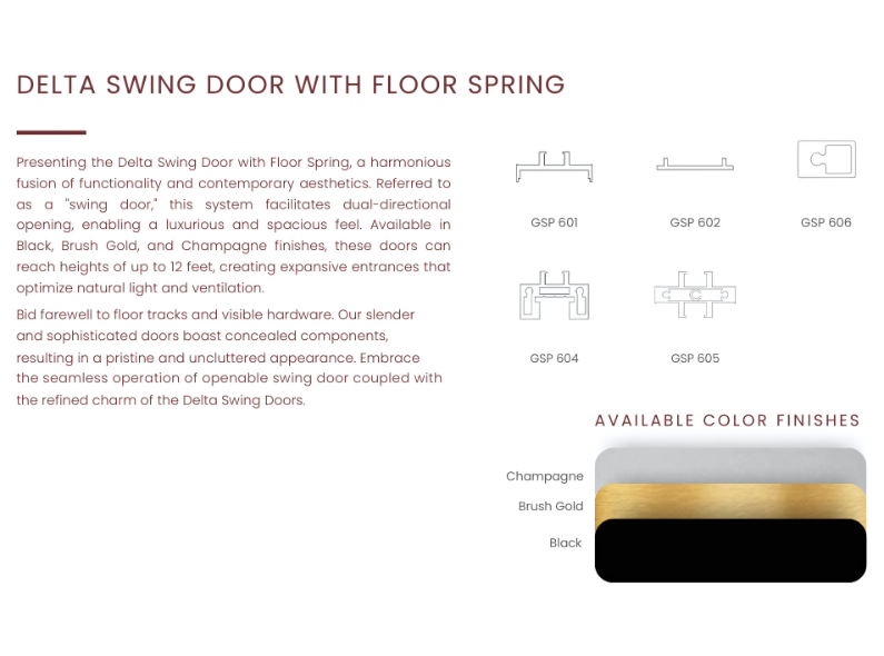 DELTA SWING DOOR WITH FLOOR SPRING – Grand Entry Meets Seamless Elegance