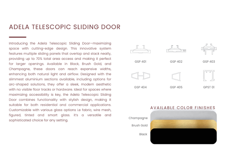 ADELA TELESCOPIC SLIDING DOOR – Maximize Access, Minimize Bulk
