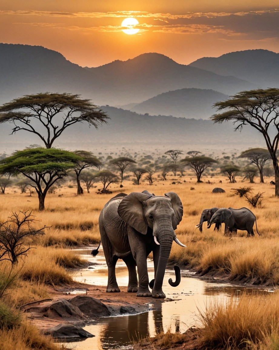 Serengeti Sunset Elephant Photograph