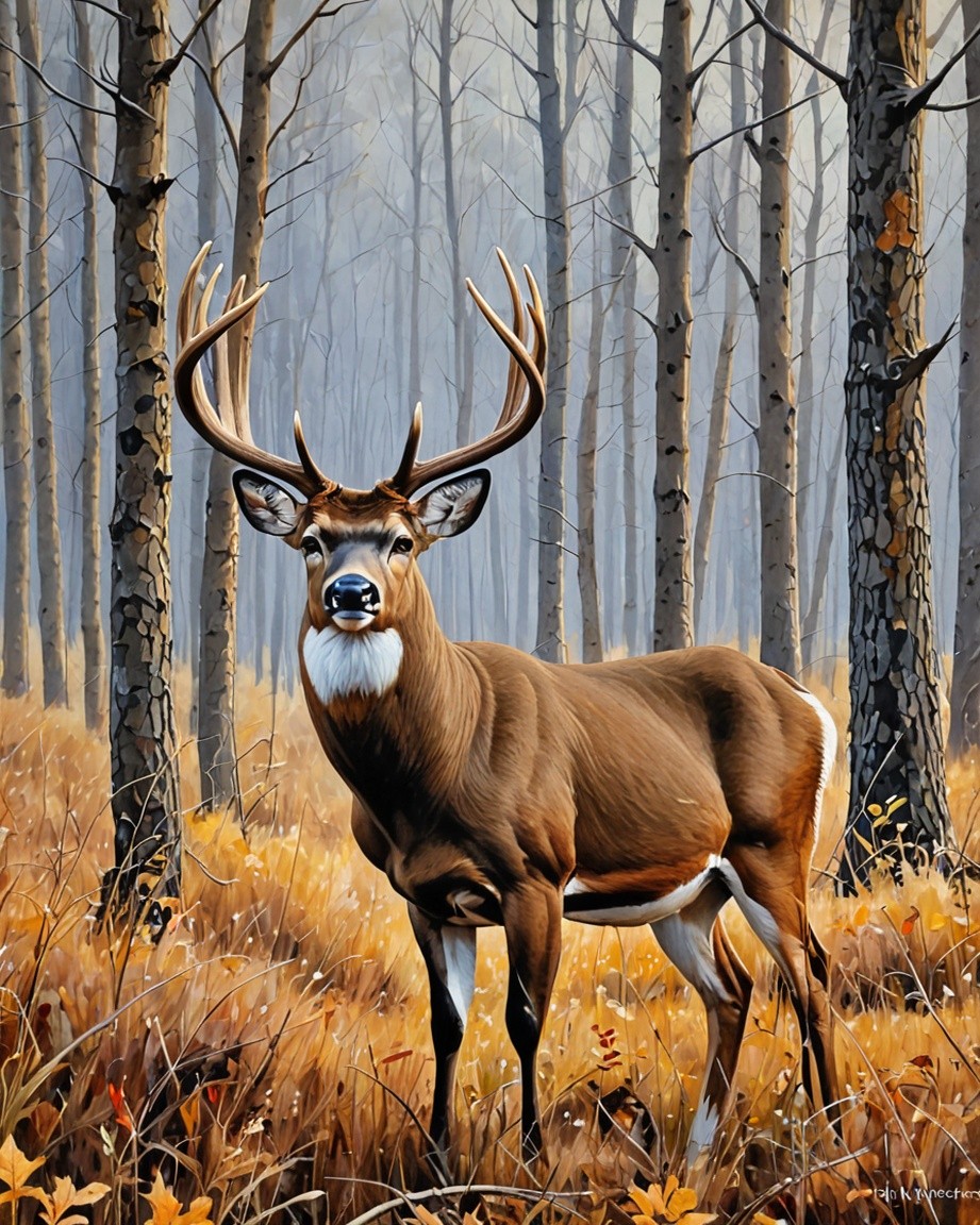 Deer in Forest Painting