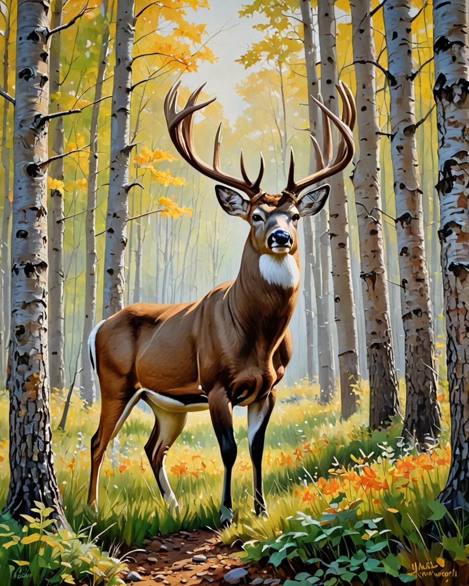 Majestic Deer in Forest Painting