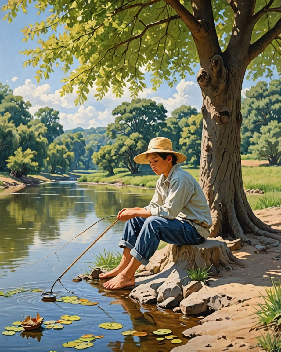 Serene Riverside Painting